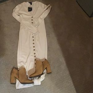 NWOT Cream Long Sleeve Button Up Dress